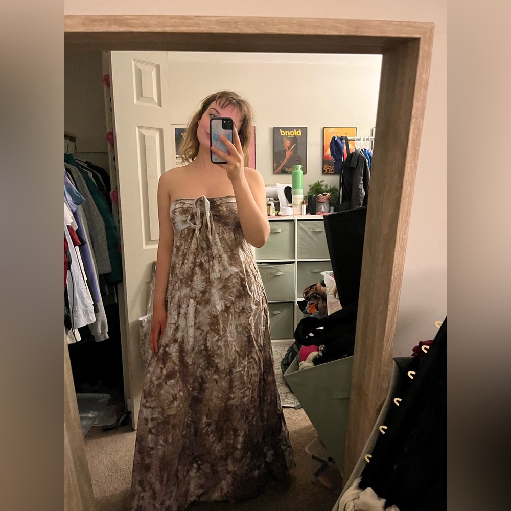 Brown tye dye maxi dress